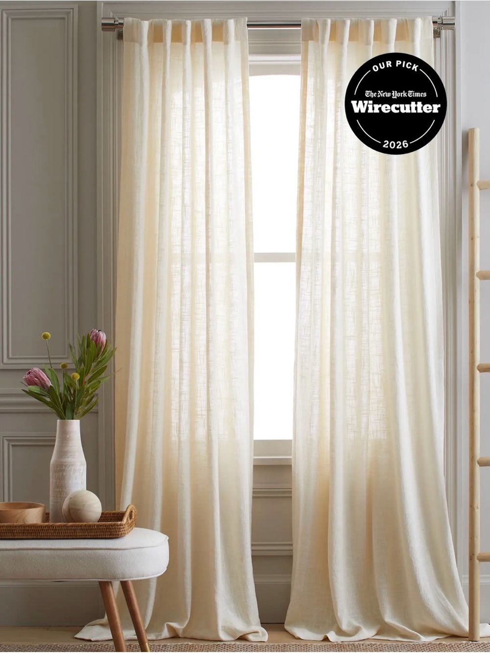 Six (6) Individual Quince Cotton Sheer Curtain Panels Ivory 48βx96β